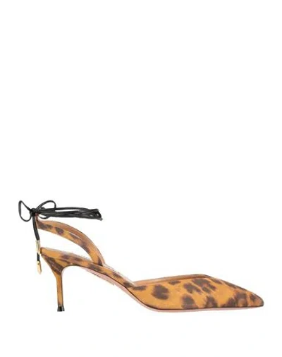 Aquazzura Woman Pumps Camel Size 7.5 Leather In Sand