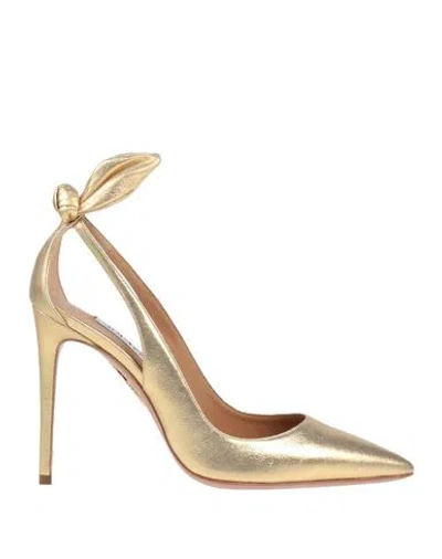 Aquazzura Bow Tie 105 Metallic Leather Pumps In Gold