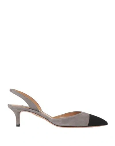 Aquazzura Woman Pumps Grey Size 7 Leather, Textile Fibers In Gray