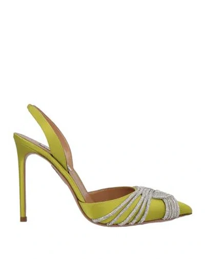 Aquazzura Woman Pumps Lime Green Size 11 Textile Fibers
