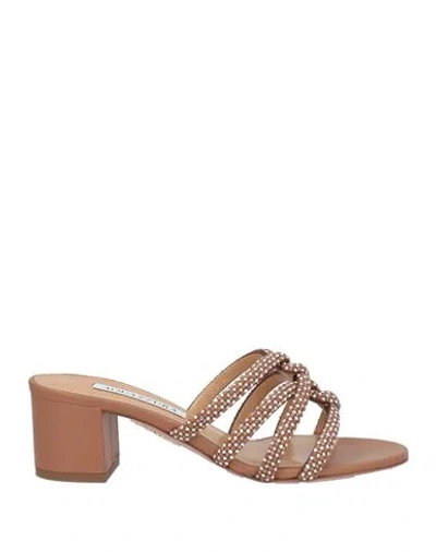 Aquazzura Crystal-embellished Leather Mules In Braun