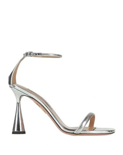 Aquazzura Woman Sandals Silver Size 8 Textile Fibers