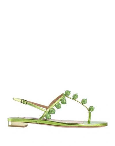 Aquazzura Woman Thong Sandal Green Size 7.5 Leather