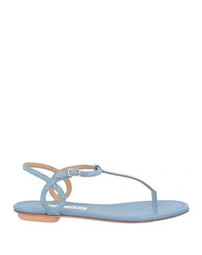 Aquazzura Woman Thong Sandal Sky Blue Size 8 Textile Fibers