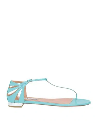 Aquazzura Woman Thong Sandal Turquoise Size 7 Leather In Multi