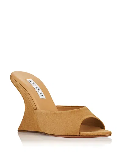 Aquazzura Bisous 95 Suede Wedge Sandals In Brown
