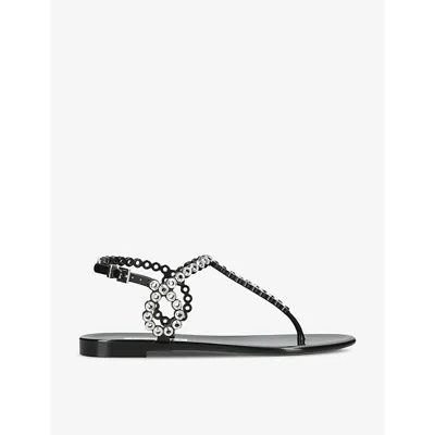 AQUAZZURA AQUAZZURA WOMEN'S BLACK ALMOST BARE CRYSTAL-EMBELLISHED T-BAR JELLY SANDALS