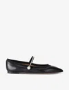 Aquazzura Romy Leather Pearly Mary Jane Ballerina Flats In Black