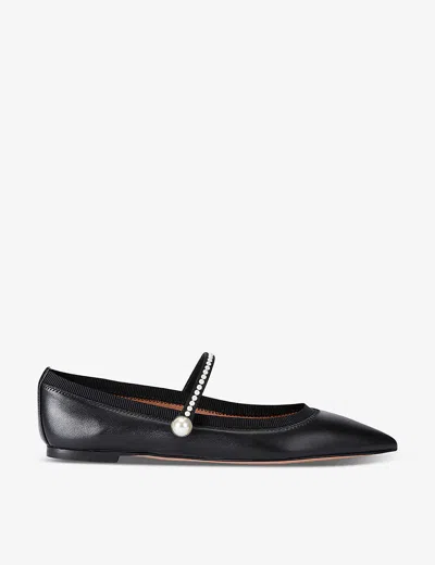 AQUAZZURA WOMENS ROMY PEARL-EMBELLISHED LEATHER BALLET FLATS BLACK EUR 41 / 8 UK