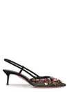 Aquazzura Sequin Embellished Mesh Kitten Heel Pumps In Black
