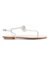 Aquazzura Capri Nights Flat Leather Sandal In Silver