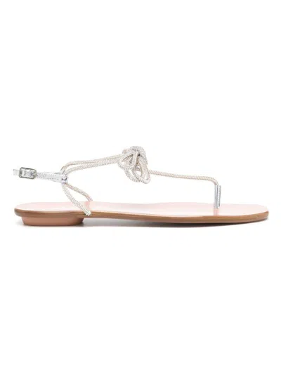 Aquazzura Capri Nights Flat Leather Sandal In Silver