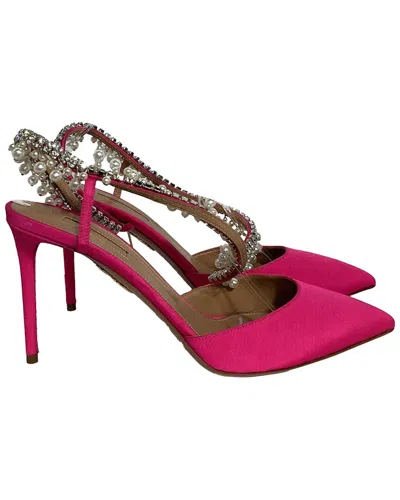 Aquazzura Women's Crepe-satin Exquisite 85 Crystal & Pearl-embellished  Slingback Pump, Size Eu | 40 In Pink