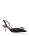Aquazzura 'crystal Hoop' Black Slingback Pumps With Rhinestoned Embellishment And Kitten Heel In Black