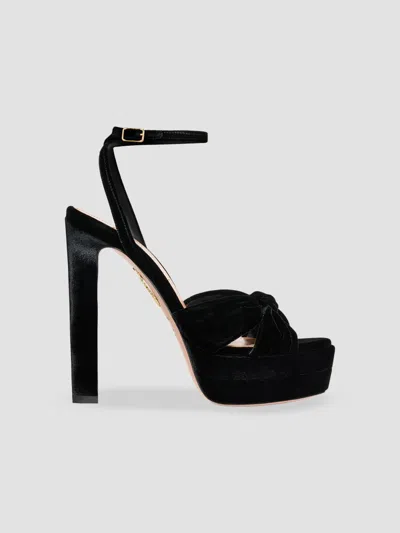 Aquazzura Women's Cupid 130mm Suede Platform Sandals In Black