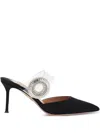 Aquazzura Black Slingback Mules With Crystal Embellishment And Transparent Strap In Suede Woman In Black