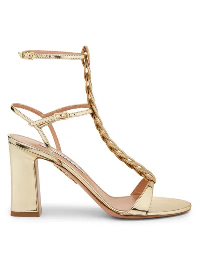 Aquazzura Women's Destiny 85mm Metallic Leather Gladiator Sandals In Gold