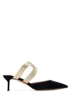 Aquazzura Escenia 50 Two-tone Metallic And Suede Mules In Ltgoldblck