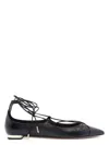 Aquazzura Gabi Lace-up Glossed-leather Point-toe Flats In Black