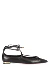 Aquazzura Gabi Lace-up Glossed-leather Point-toe Flats In Black