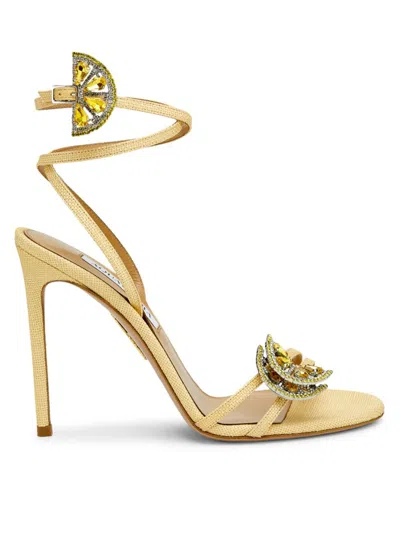 Aquazzura Women's Gin Tonic Crystal-embellished Sandals In Citron