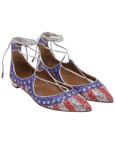 Pre-owned Aquazzura Women's Glitter Christy Usa Flag Ballet Flat (authentic Pre-loved)