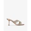 AQUAZZURA GATSBY 75 CRYSTAL-EMBELLISHED SATIN HEELED MULES