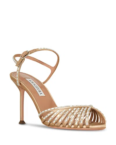 Aquazzura Women's Hold Me Crystal Embellished Sandals In Brown