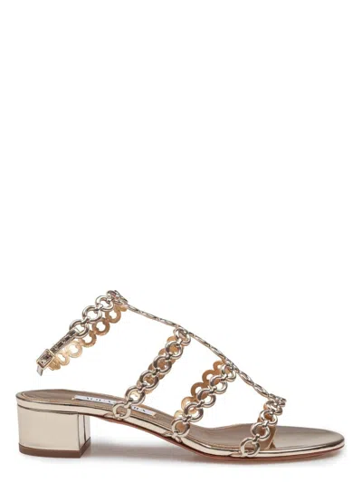 Aquazzura Infinity Chain Sandal In Mirrored Leather In Soft Gold