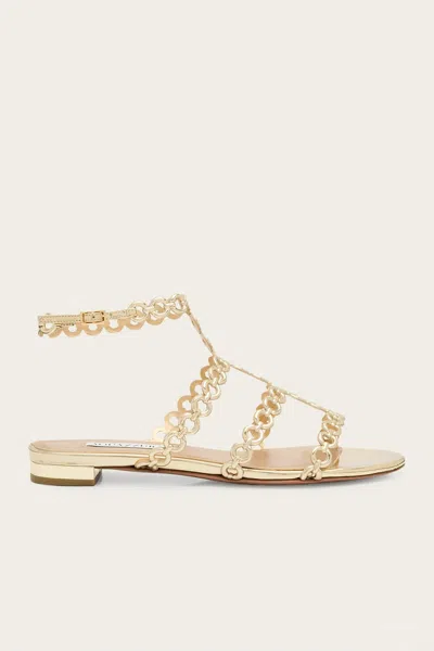 Aquazzura Heel Sandals With Metallic Chain Detail In Soft Gold