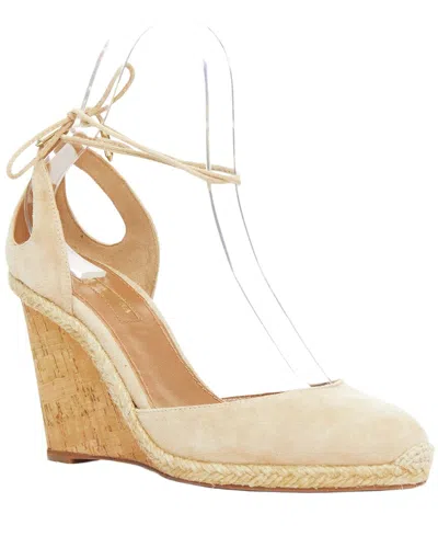 Pre-owned Aquazzura Women's Jute Karlie Nude Suede Jute Cork Wedge Pump (authentic Pre-  Loved)