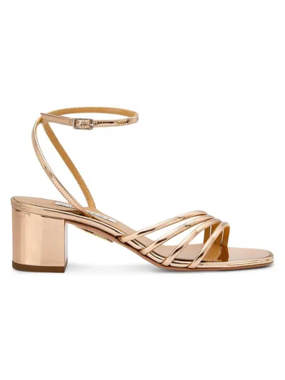 Aquazzura Latour 50mm Metallic Leather Sandals In Gold