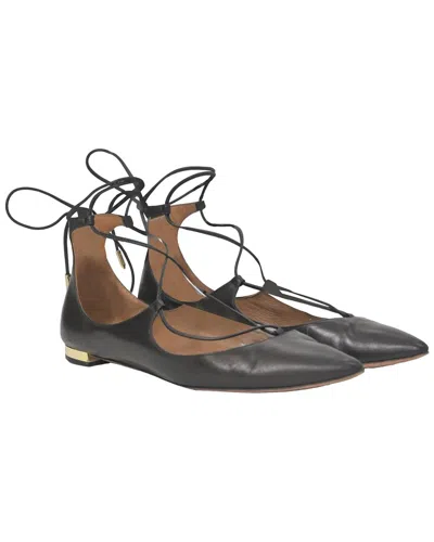 Aquazzura Christy Lace-up Ballet Shoes In Black Leather