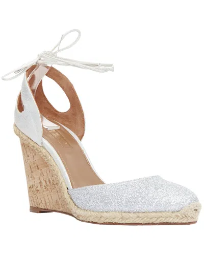 Aquazzura Women's Leather Palm Beach Metallic Glitter Cork Wedge Sandal (authentic Pre-loved) In Silver