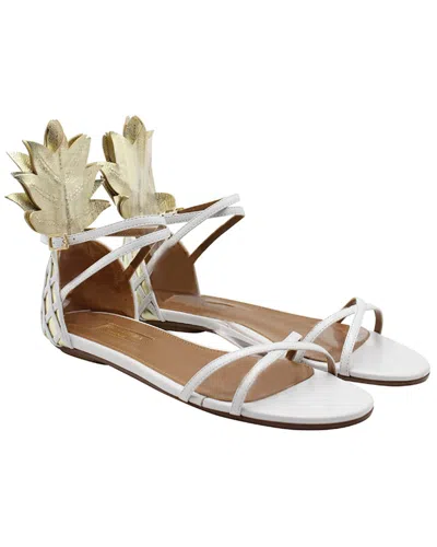 Pre-owned Aquazzura Women's Leather Pina Colada Flat Sandal (authentic Pre-loved) In White