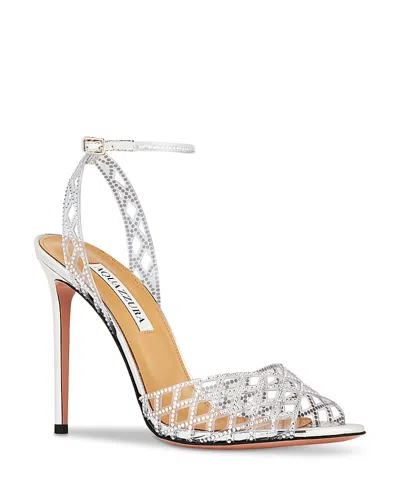 Aquazzura Women's Lumiere 105 Sandals In Silver