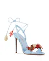 Aquazzura Marea 105 Leather-trimmed Embellished Raffia Sandals In Baby Blue