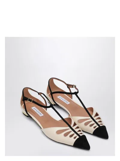 AQUAZZURA WOMEN'S MILK AND BLACK CAMILLE POINTED BALLERINA