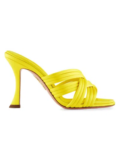 Aquazzura Oahu 95缎布穆勒鞋 In Yellow