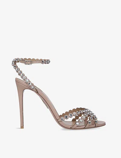 Aquazzura Womens Pale Pink Tequila 105 Gem-embossed Leather Heeled Sandals