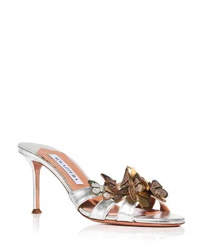 Aquazzura Women's Papillon 75 Mules In Silver