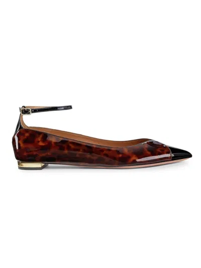 Aquazzura Women's Pinot Patent Leather Ballet Flats In Tortoiseshell Black