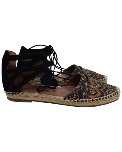 Pre-owned Aquazzura Women's Raffia Belgravia Patterned Lace-up Espadrille Sandal (authentic Pre-loved)