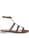 Aquazzura Infinity Chain Brown Sandals With Adjustable Strap And Buckle In Suede Woman In Marrone