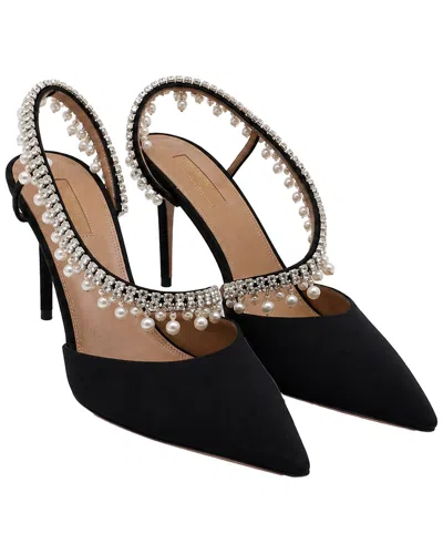 Pre-owned Aquazzura Women's Satin Embellished Slingback Pump (authentic Pre-loved)