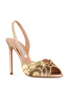 Aquazzura 105mm Ce Soir Sequined Leather Slingback Sandals In Gold