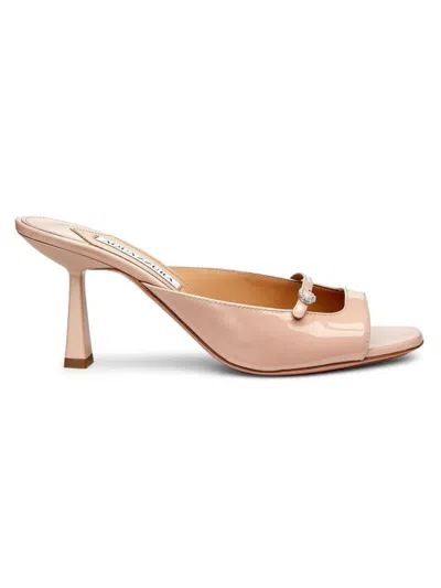 Aquazzura Women's Soul Sister 75mm Patent Leather Mules In Powder Pink