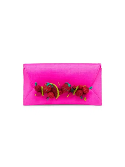 Aquazzura Strawberry Punch Embellished Raffia Clutch In Ultra Pink