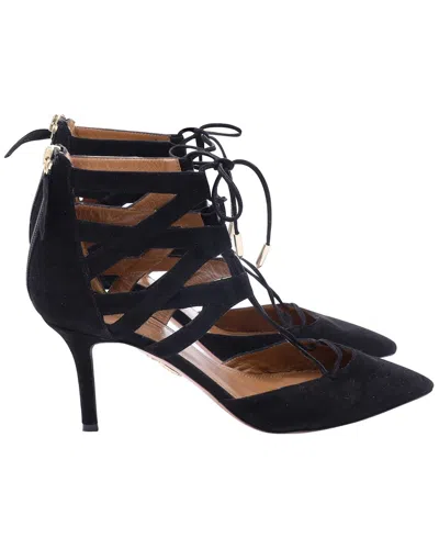 Aquazzura Women's Suede Belgravia Lace-up Pointed Toe Pump (authentic Pre-  Loved) In Black