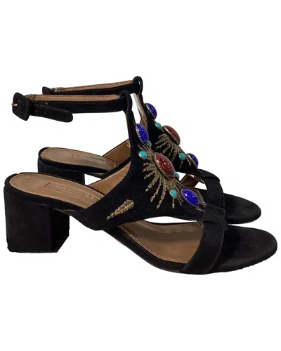 Aquazzura Women's Suede Desert Sun Embellished Sandal Heel